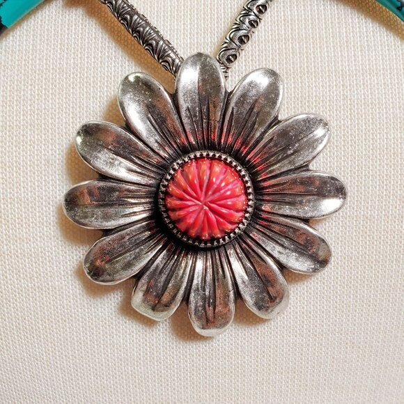 GUCCI NECKLACE MARMONT FLOWER TURQUOISE HORNS STERLING SILVER - Picture 9 of 13